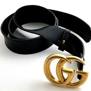 Gucci  397660 Belt Black Nappa Leather with gold double G Buckle - Vintage